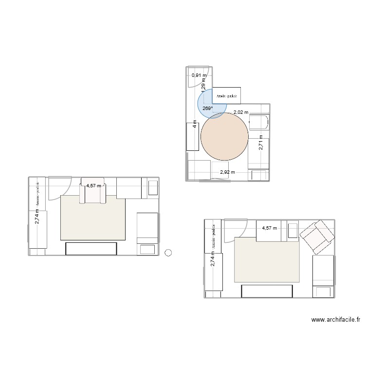 chambres enfant. Plan de 3 pièces et 34 m2