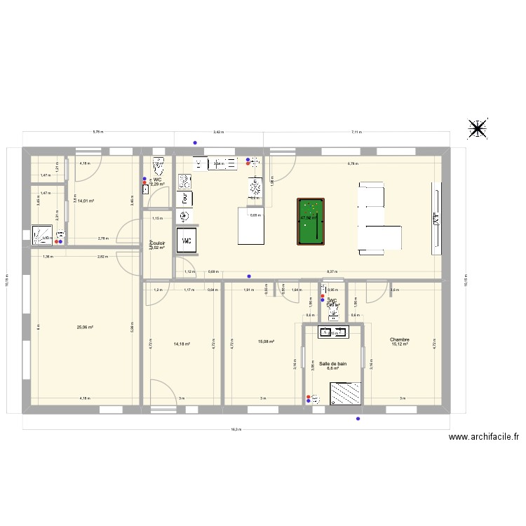 plan Bati concept. Plan de 10 pièces et 145 m2