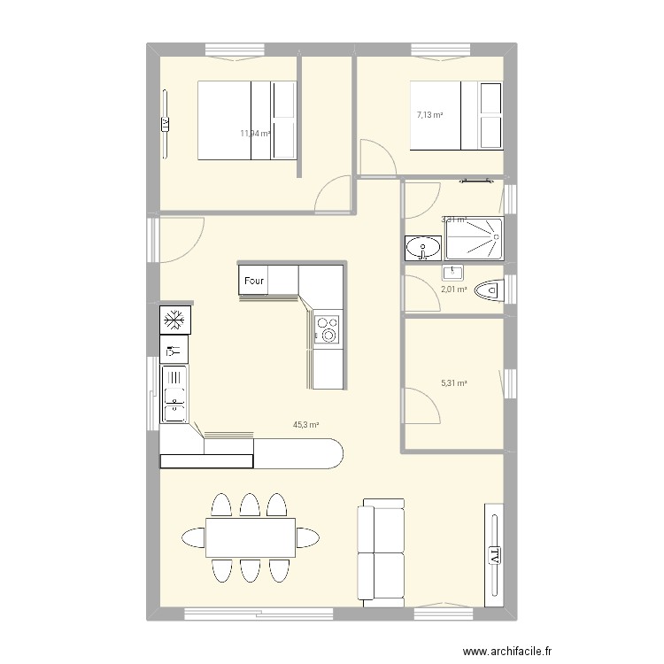 Pontonx 3. Plan de 6 pièces et 75 m2