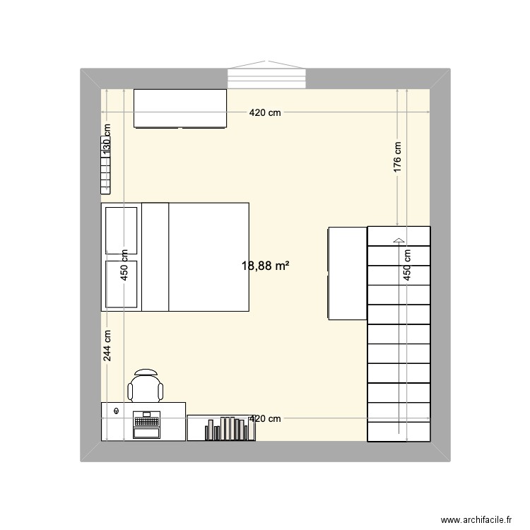 Ponduch Chambre Alice. Plan de 1 pièce et 19 m2