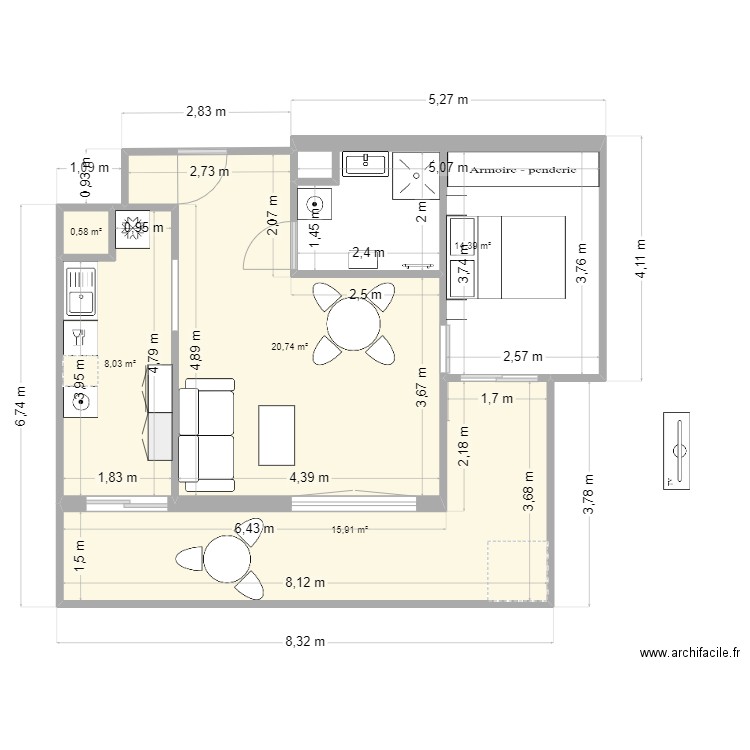 APPART. Plan de 5 pièces et 60 m2