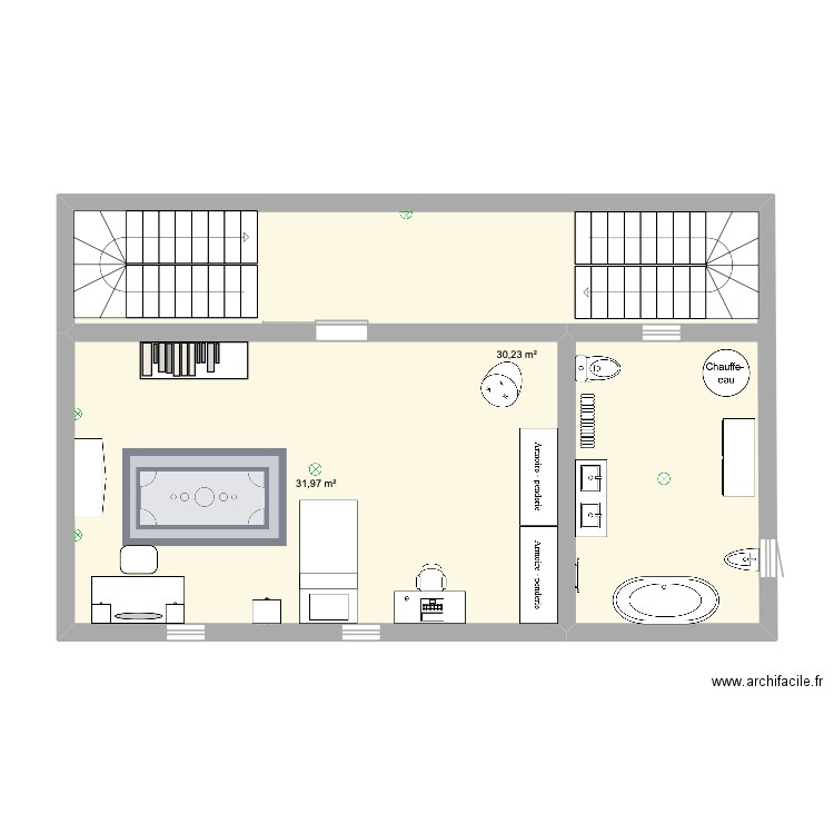 étage 2. Plan de 2 pièces et 62 m2