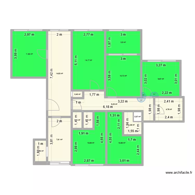 Charcot. Plan de 17  et 117 m²