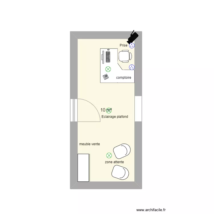 hall entr&eacute;e salon. Plan de 1  et 10 m²