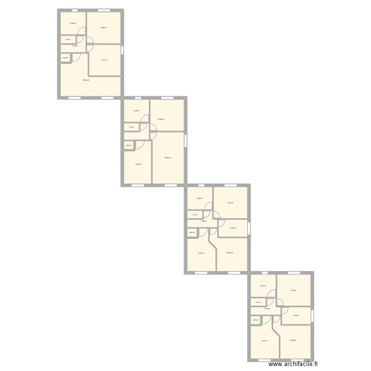 Maison étage. Plan de 29 pièces et 181 m2