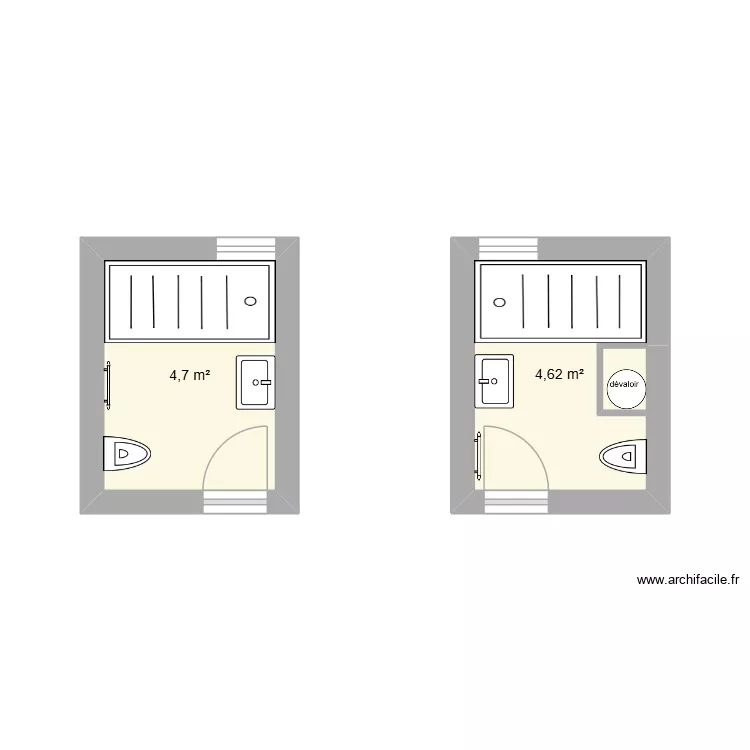 sdb garcons. Plan de 2  et 9 m²