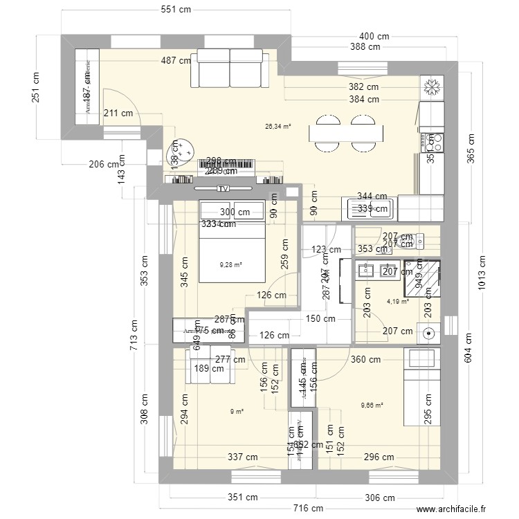 Projet extension3. Plan de 6 pièces et 60 m2