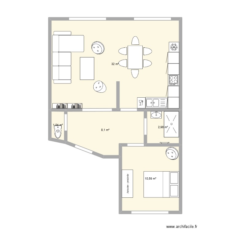 APPART. Plan de 5 pièces et 55 m2