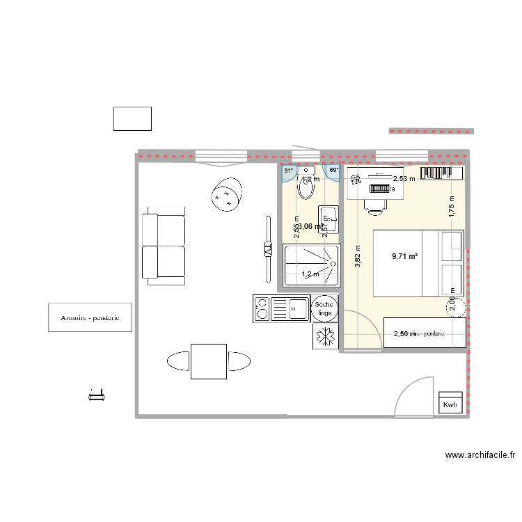 P3A. Plan de 2 pièces et 13 m2