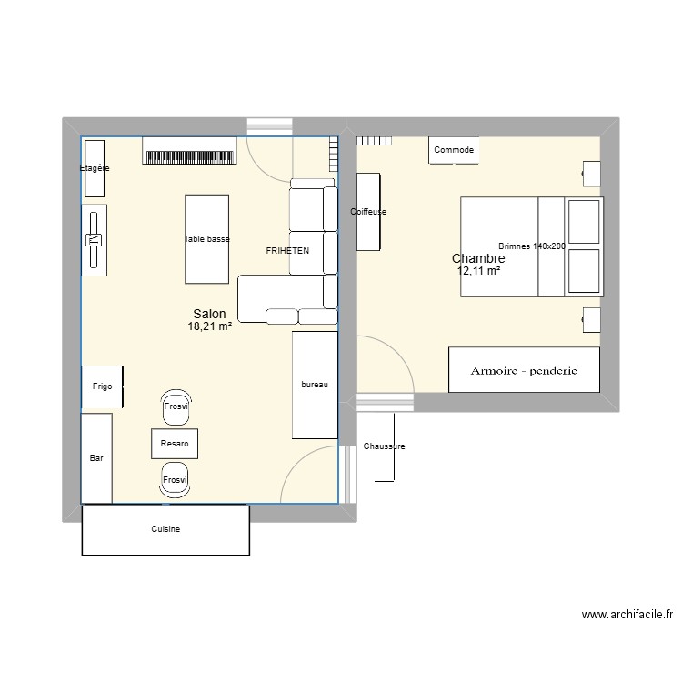 Appt. Plan de 2 pièces et 30 m2