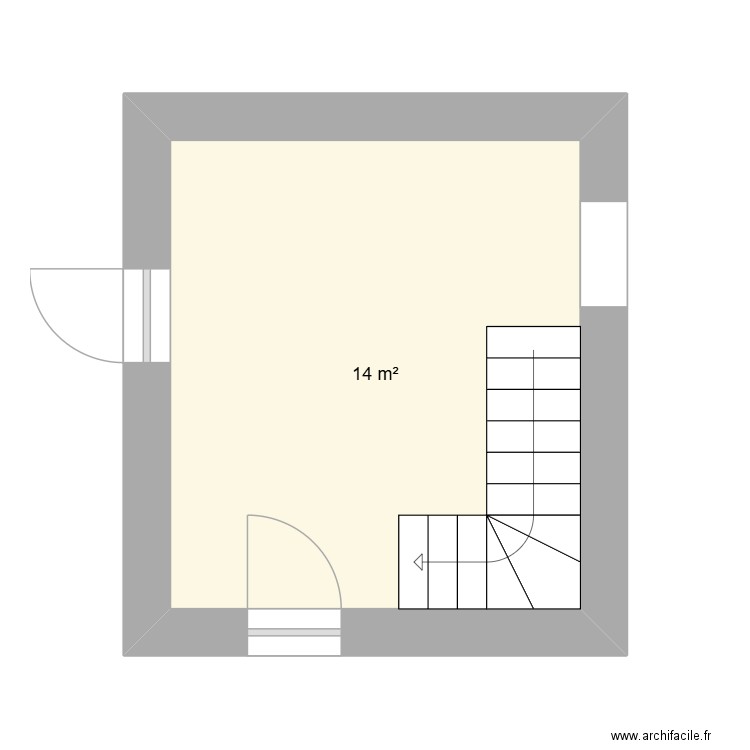 palier. Plan de 1 pièce et 14 m2