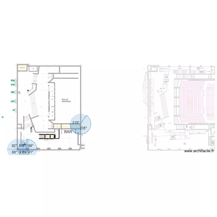 Auditorium hall et espace d&eacute;tente murs. Plan de 
