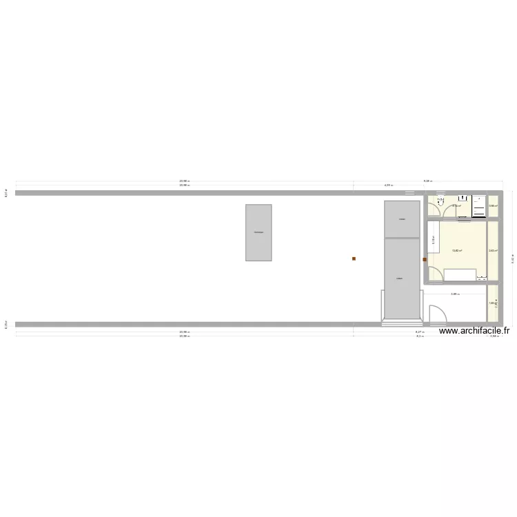 Grange. Plan de 5  et 24 m²