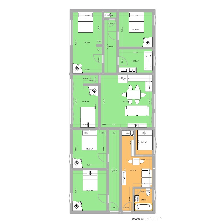 Mixte Aristide Briand. Plan de 13 pièces et 124 m2