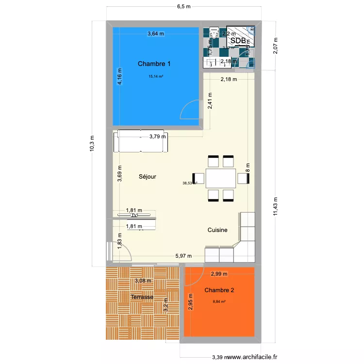 Appartement 2.0. Plan de 4  et 66 m²