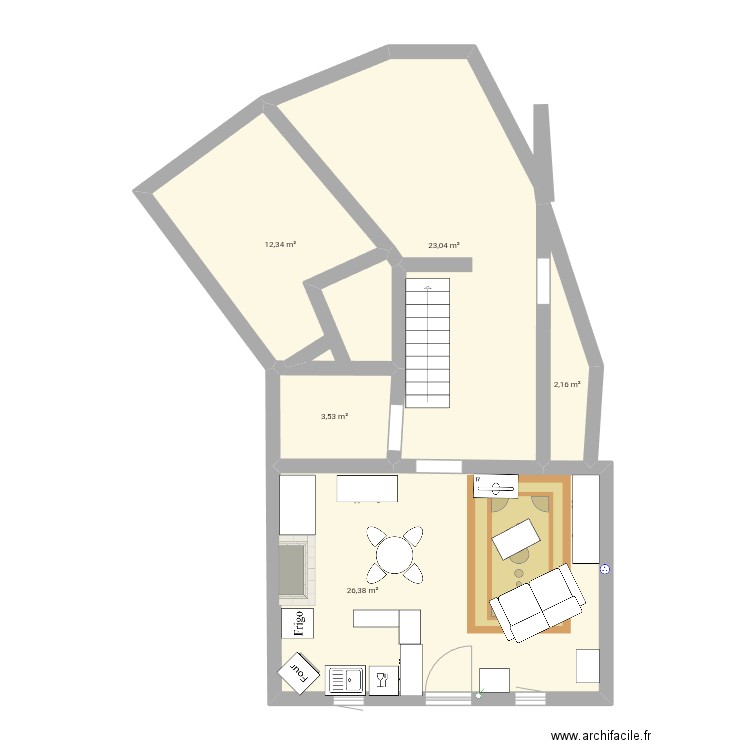 Plouigneau. Plan de 5 pièces et 67 m2