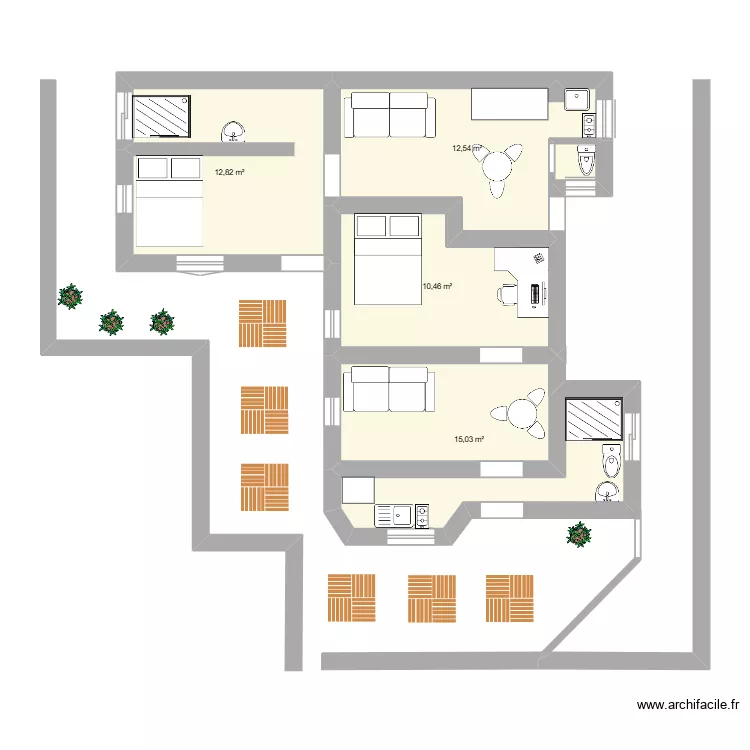 Plan Sodoma Draft 1. Plan de 4  et 51 m²