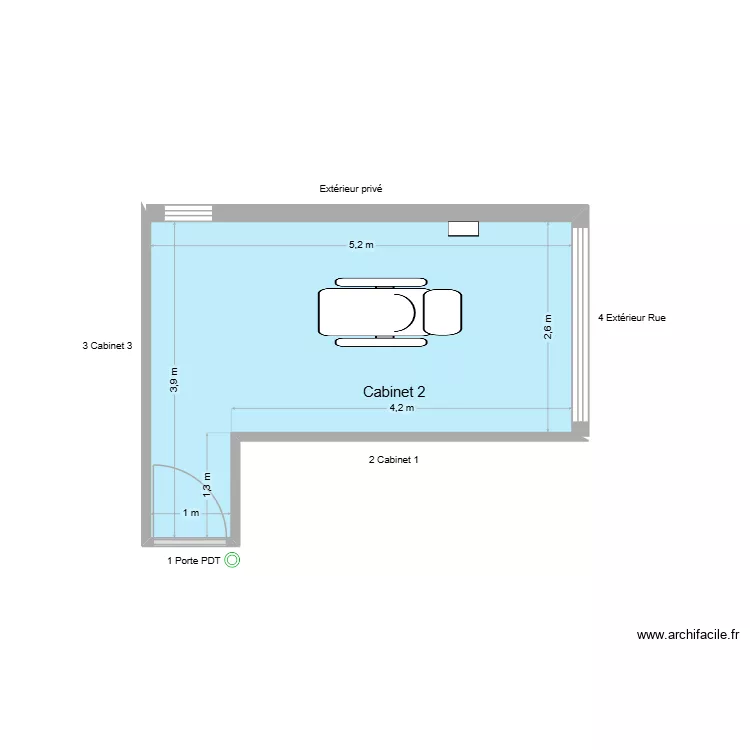 60709 Cabinet 2. Plan de 1  et 15 m²