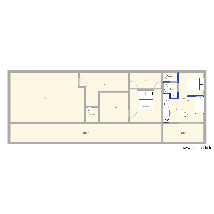 plus profond. Plan de 11 pièces et 156 m2