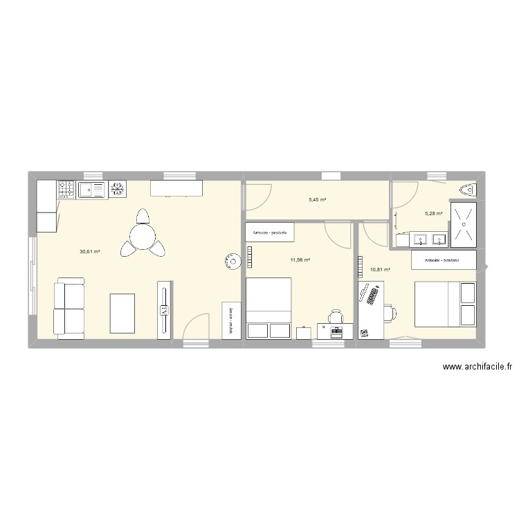 Essai 2. Plan de 5 pièces et 64 m2