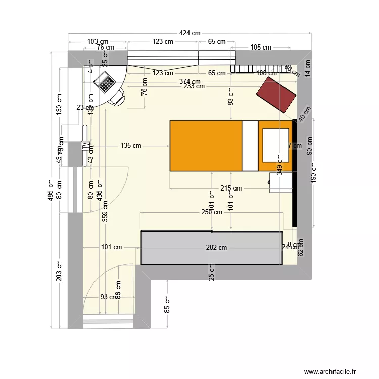 Chambre rdc. Plan de 