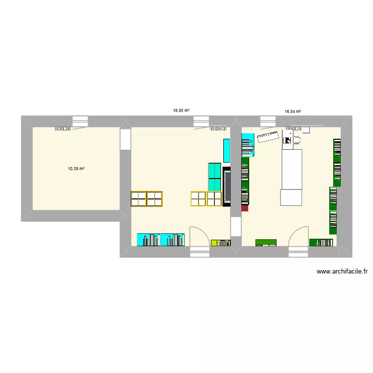 Bibli Sani actuelle. Plan de 3  et 44 m²