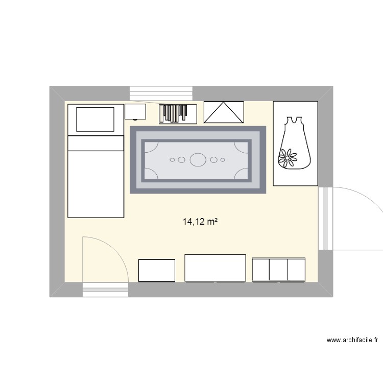 Chambre 1. Plan de 1 pièce et 14 m2