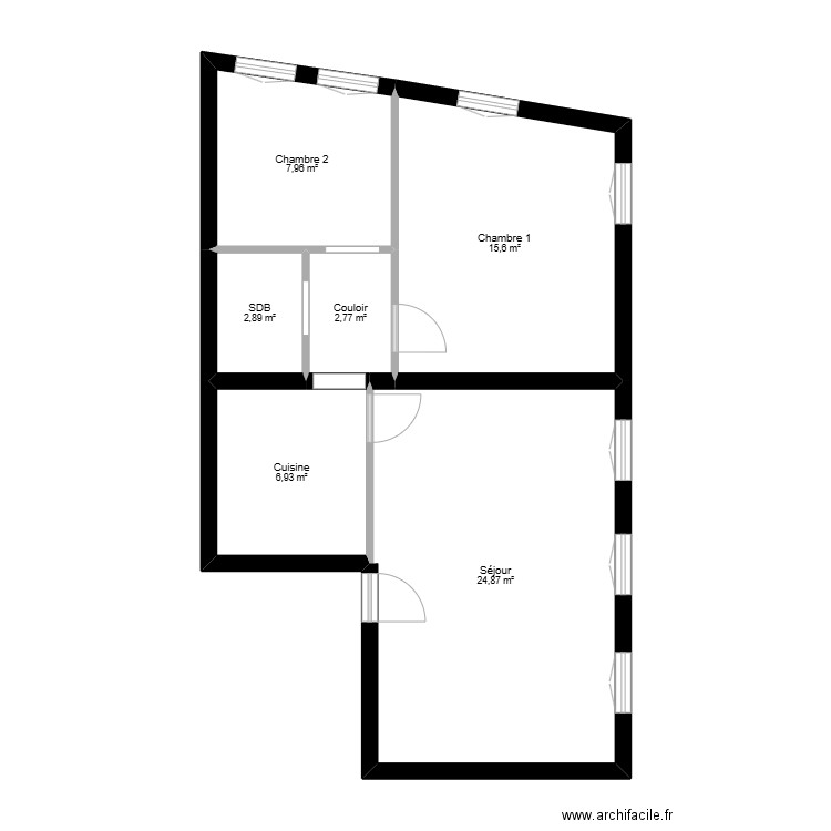 Logement R+2. Plan de 6 pièces et 61 m2