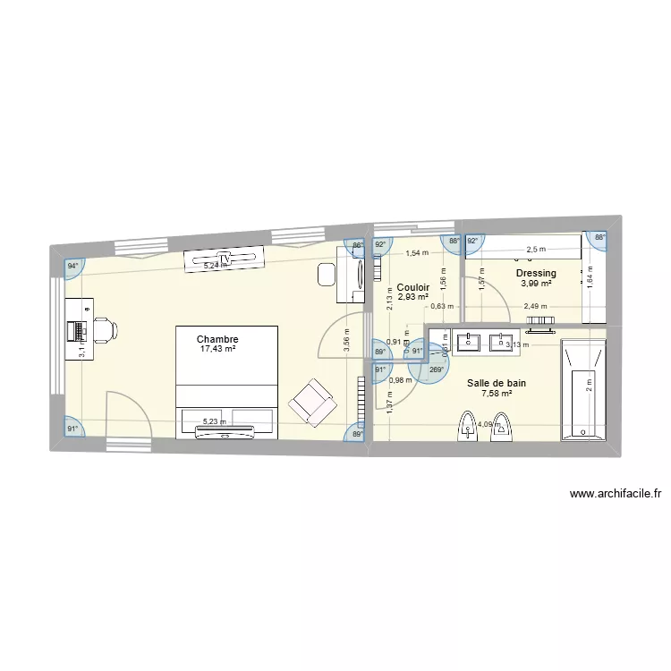 chambre parent dressing1. Plan de 4  et 32 m²