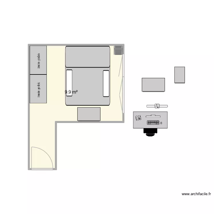 Chambre amie 20. Plan de 1  et 10 m²