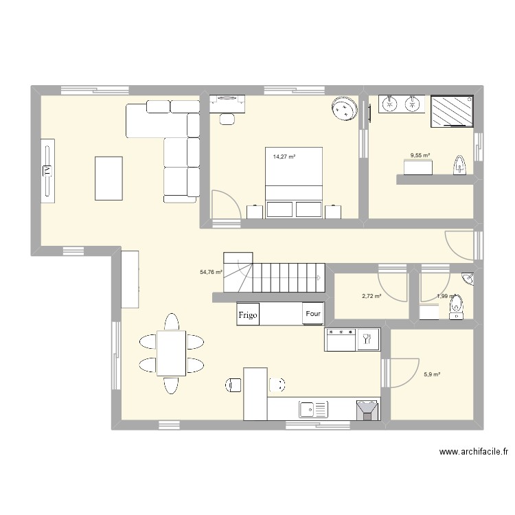 MAISON HAUTE. Plan de 6 pièces et 89 m2