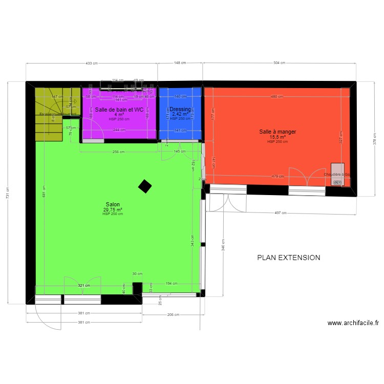 RDC FINAL SANS COULOIR . Plan de 6 pièces et 52 m2