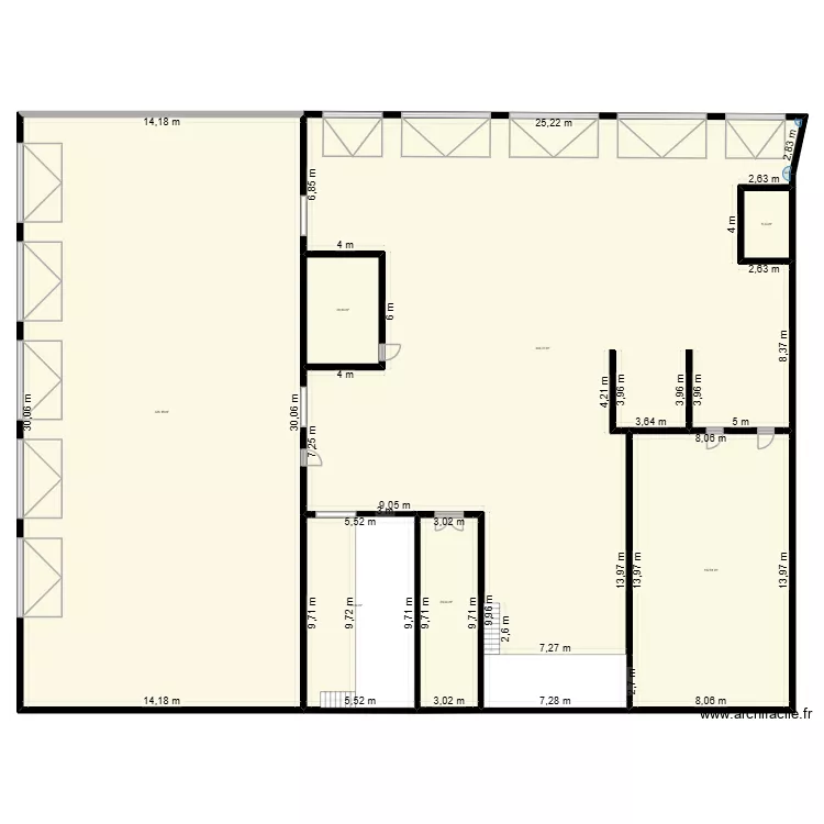 Plan atelier TNI Dieppe. Plan de 7  et 1145 m²