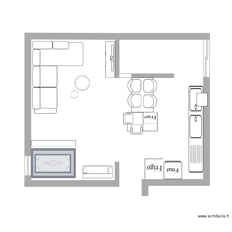 Salon cuisine appart du foyer . Plan de 0 pièce et 0 m2