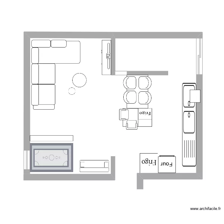 Salon cuisine appart du foyer . Plan de 