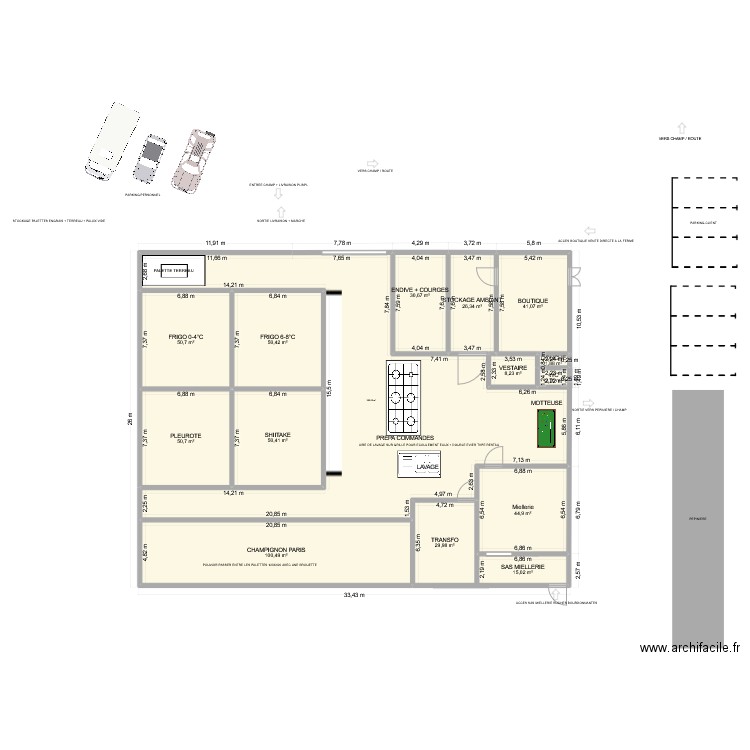 batiment 2. Plan de 15 pièces et 797 m2
