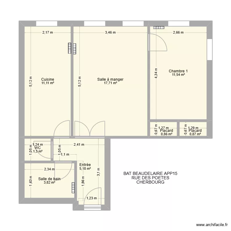 BAT BAUDELAIRE APP15. Plan de 8 Pièces et 52 m²