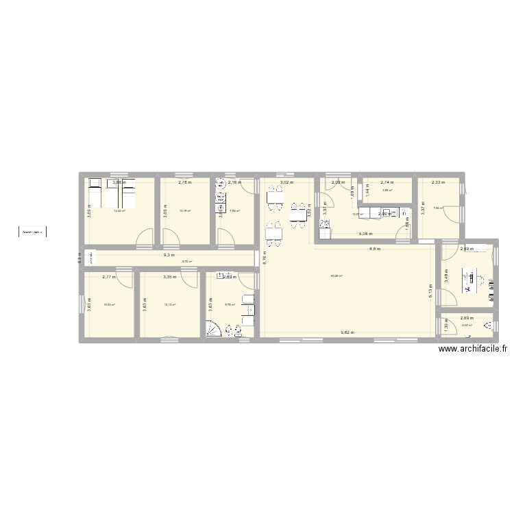 mam. Plan de 13 pièces et 171 m2