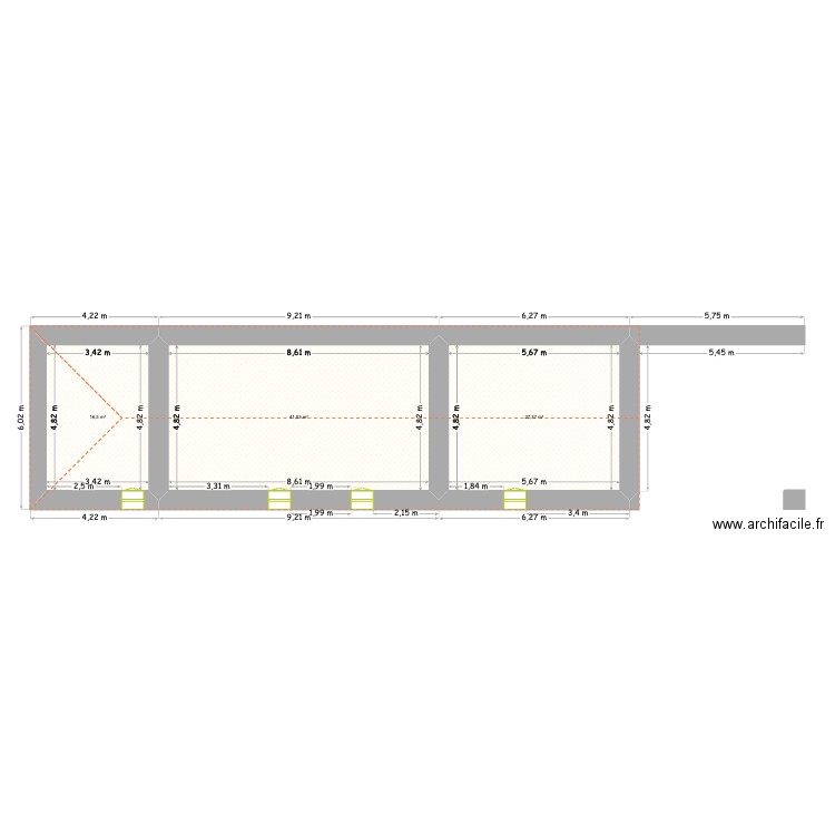 Etage - Pigeonnier. Plan de 3 pièces et 85 m2