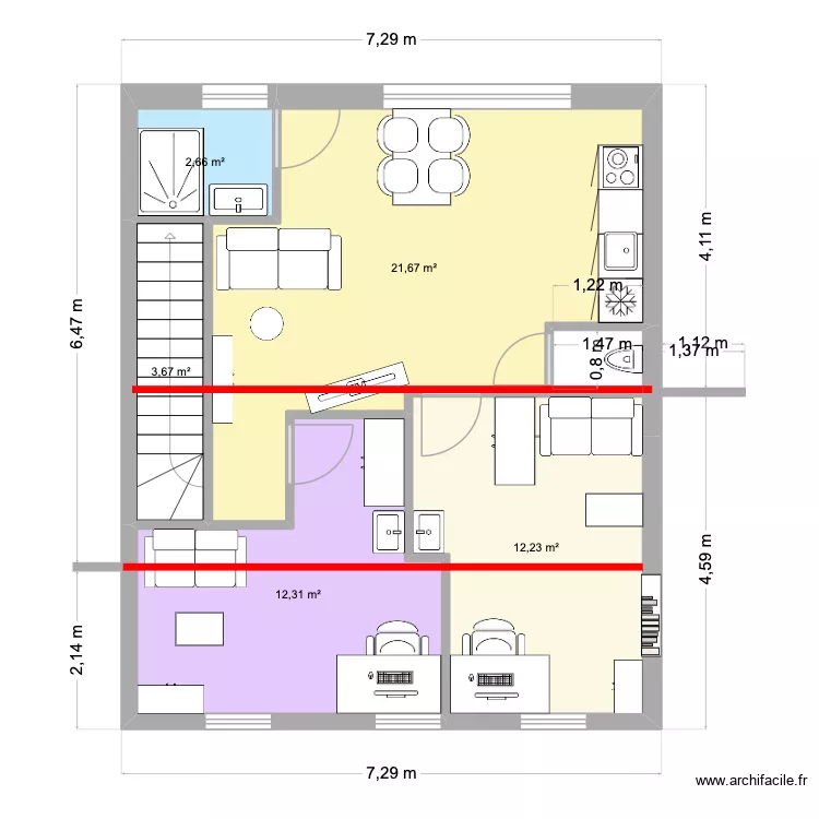 Etage 2 Moon. Plan de 5  et 53 m²