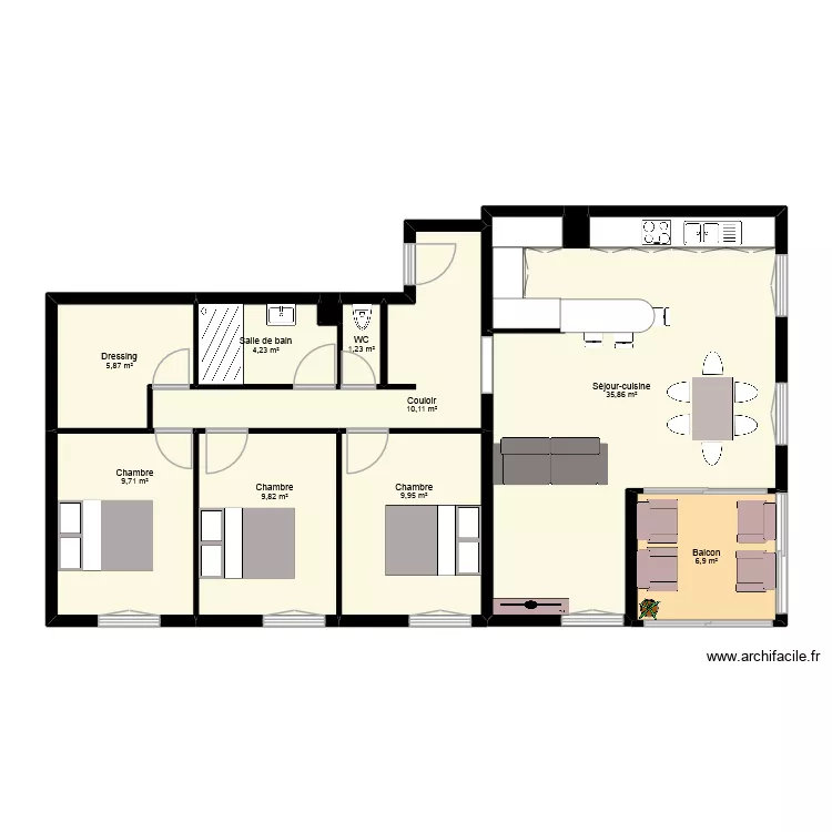 kalhi. Plan de 11  et 94 m²