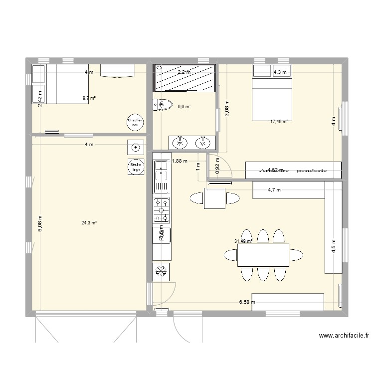 dreamhousev1. Plan de 5 pièces et 90 m2