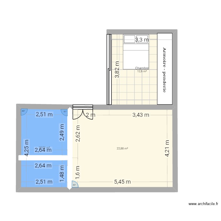 Maison. Plan de 3 pièces et 45 m2