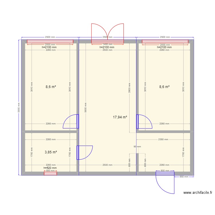 Симферополь 5900 7500. Plan de 4 pièces et 39 m2