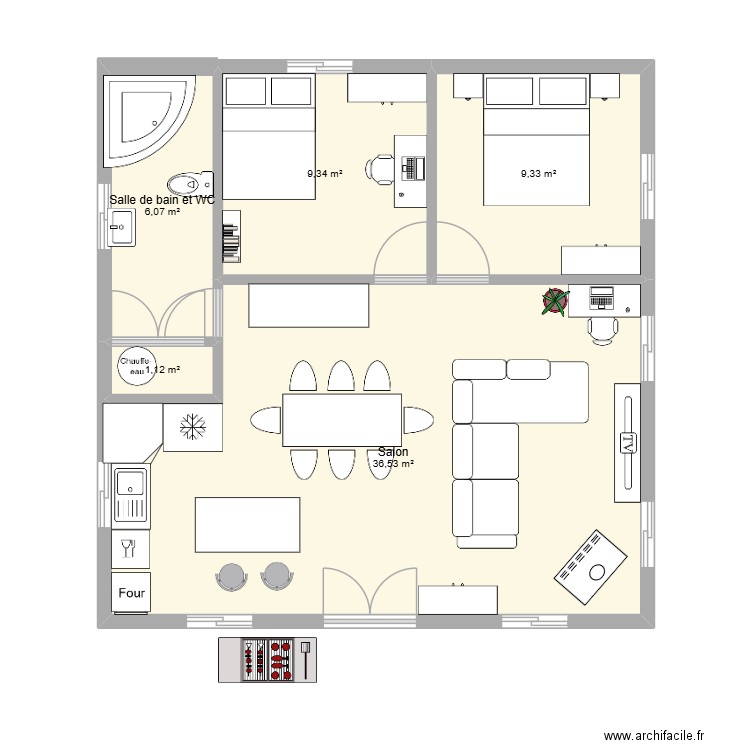 chalet 28x28 plan 3. Plan de 5 pièces et 62 m2