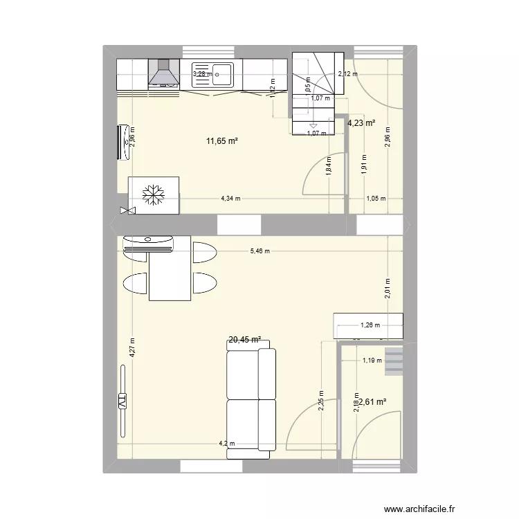 salon cuisine 4. Plan de 4  et 39 m²