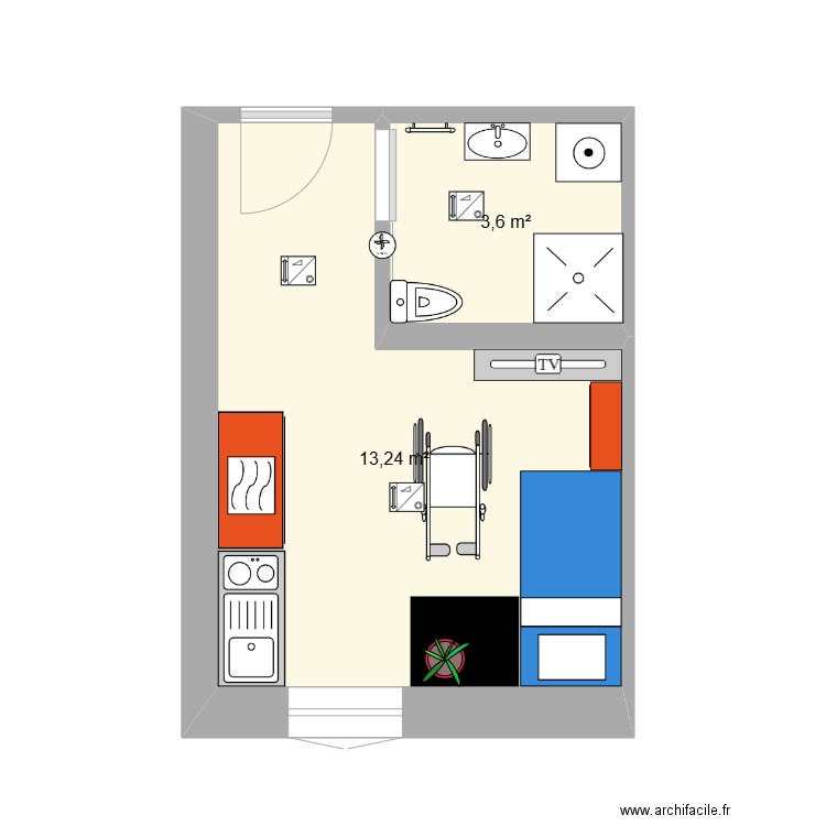 Plan pour personne en situation handicap  CORRIGER. Plan de 2 pièces et 17 m2