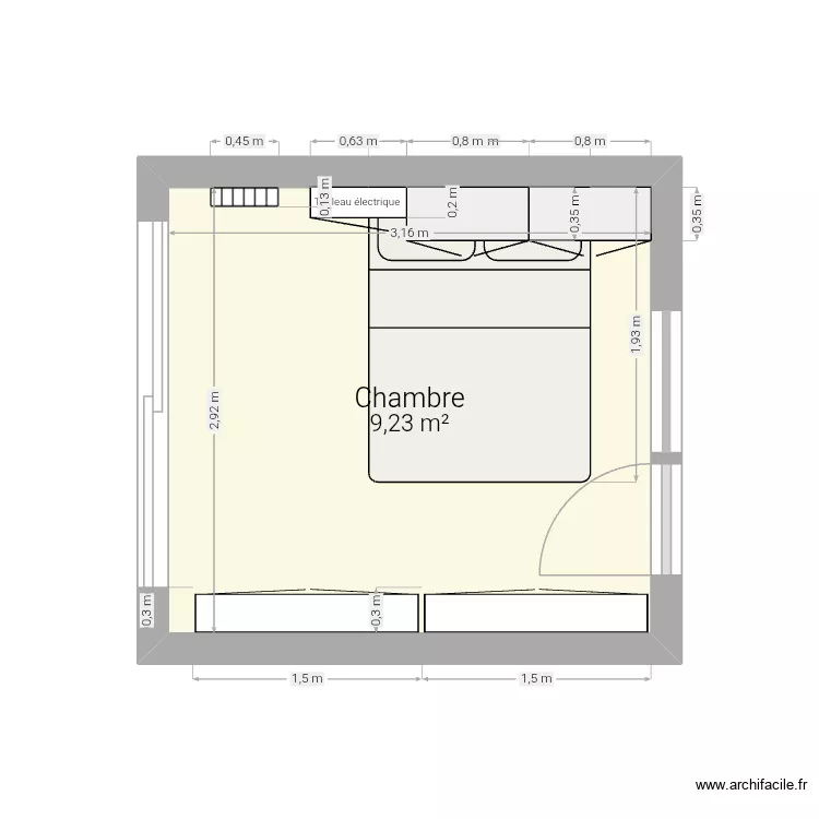 Bureau bldo. Plan de 1  et 9 m²