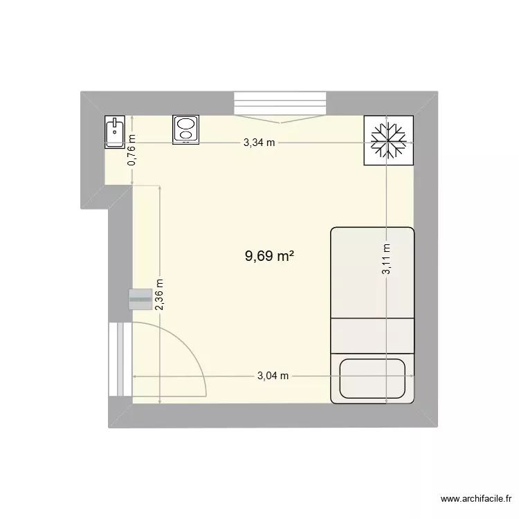 18 EC. Plan de 1 Pièce et 10 m²