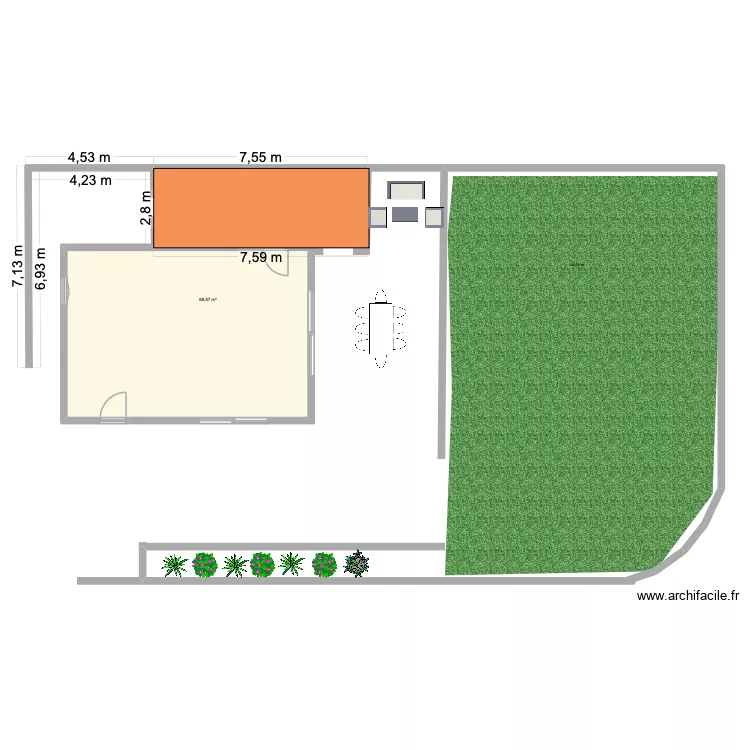 extension 2. Plan de 1  et 70 m²